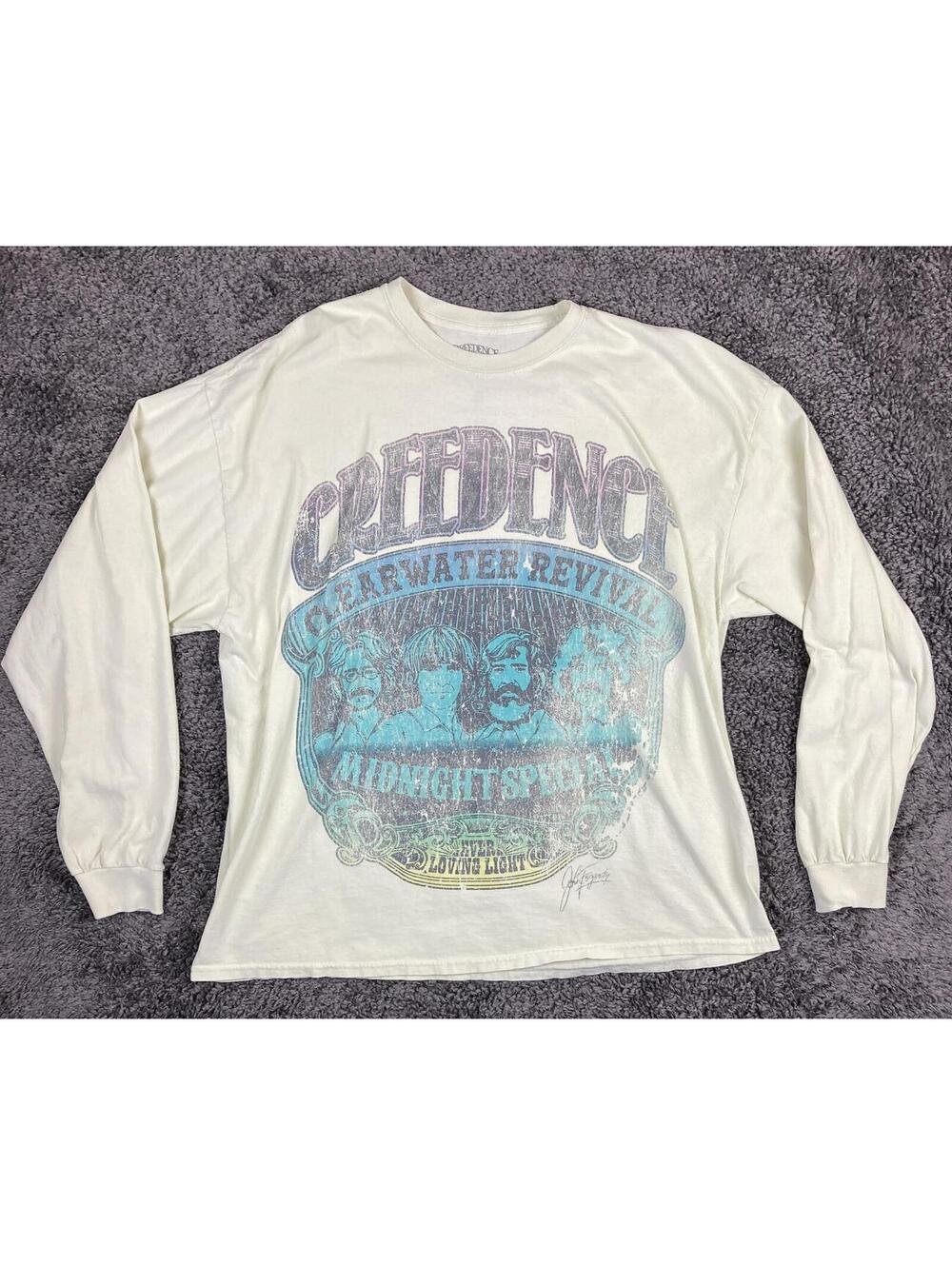Creedence Clearwater Revival Shirt Cream Long Sleeve CCR Midnight Special Sz S/M